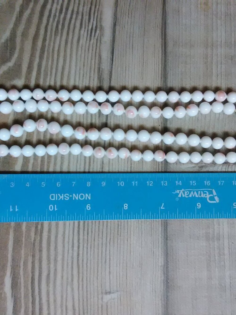 Castlecliff milk glass two strand necklace - white beads w/ pink / blush spots - Picture 5 of 14